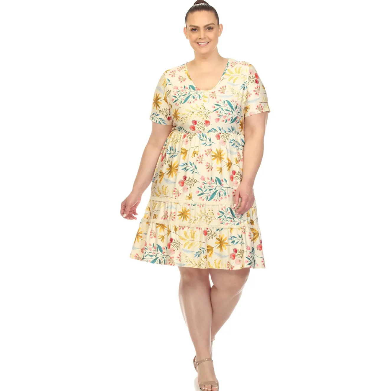 Floral Short Sleeve Knee Length Dress - Plus