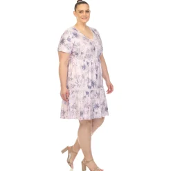 Floral Short Sleeve Knee Length Dress - Plus