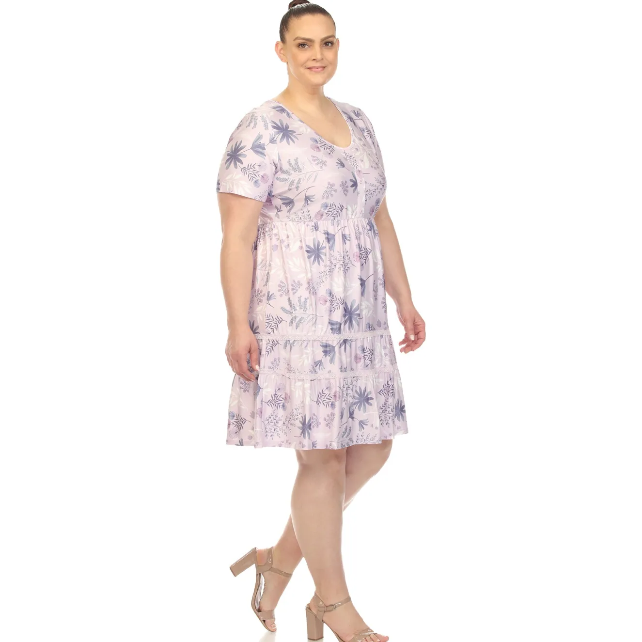 Floral Short Sleeve Knee Length Dress - Plus