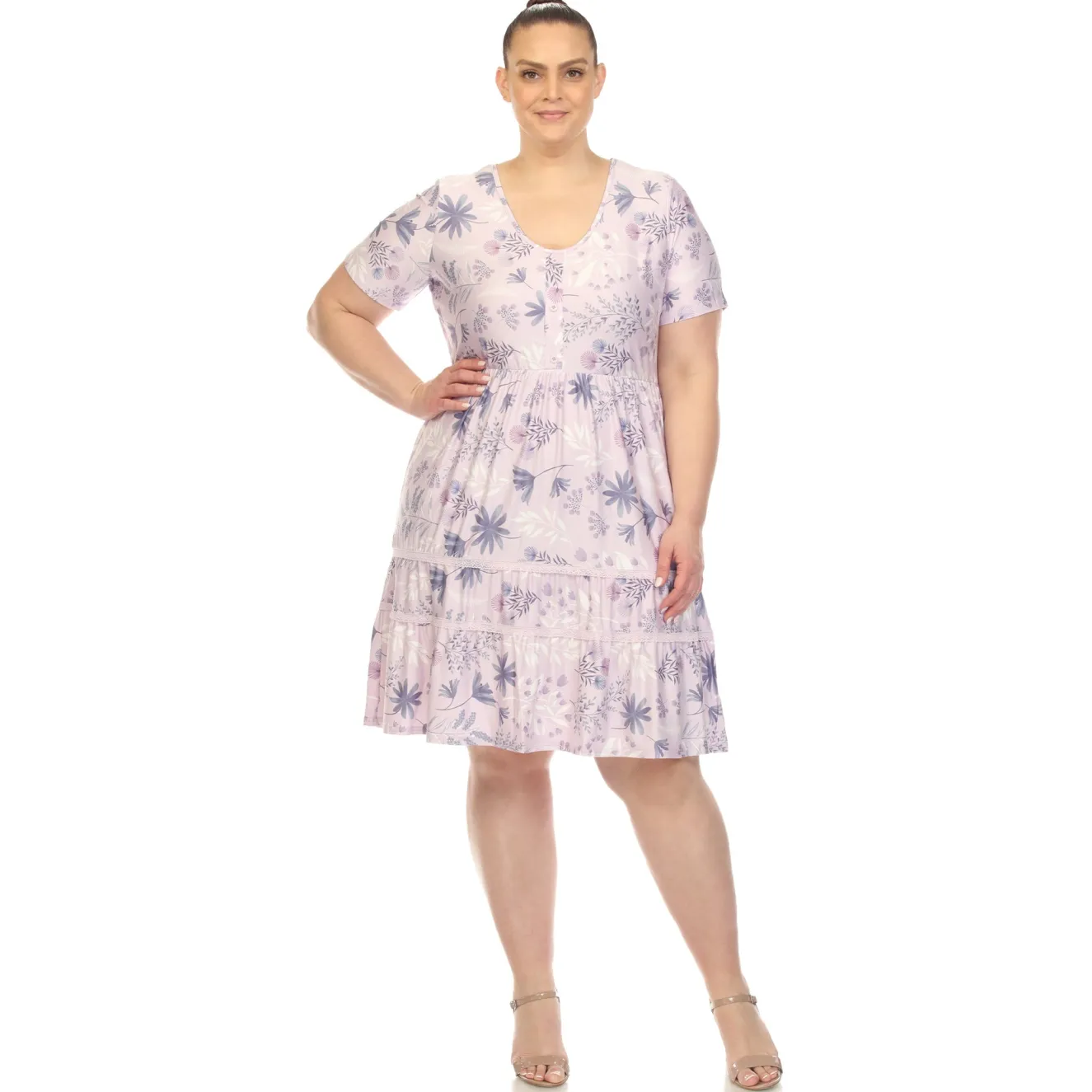 Floral Short Sleeve Knee Length Dress - Plus