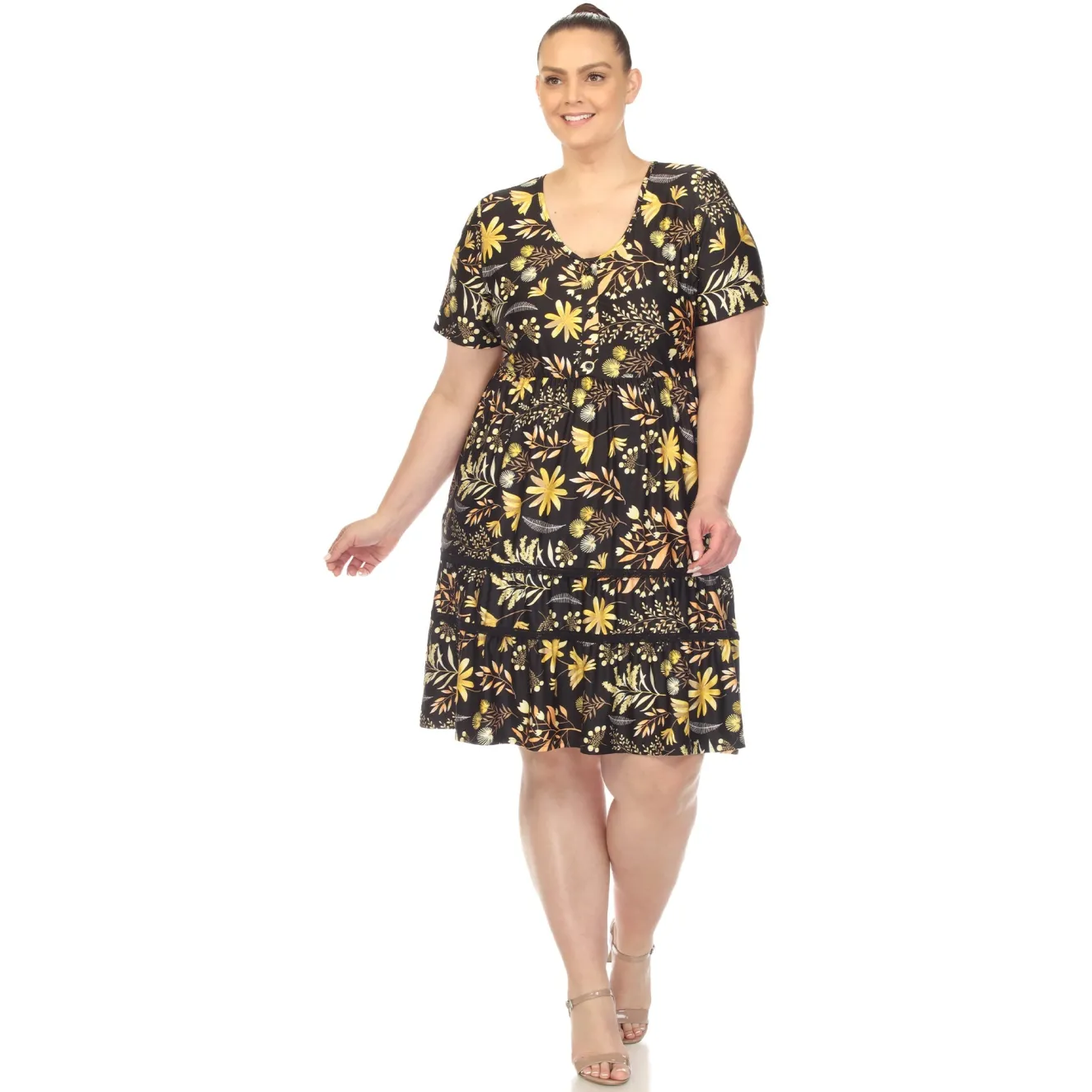 Floral Short Sleeve Knee Length Dress - Plus