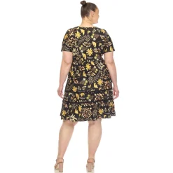 Floral Short Sleeve Knee Length Dress - Plus