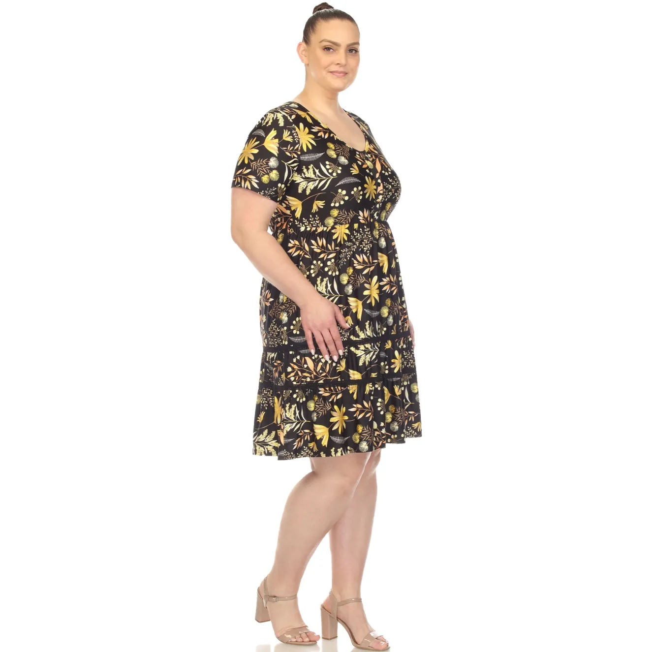 Floral Short Sleeve Knee Length Dress - Plus