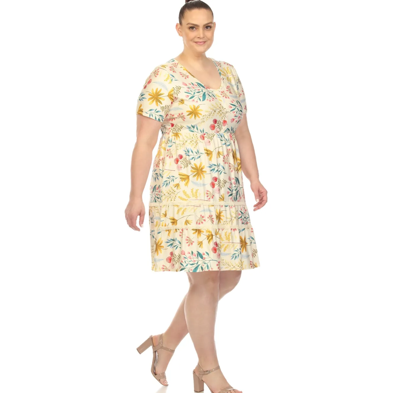 Floral Short Sleeve Knee Length Dress - Plus