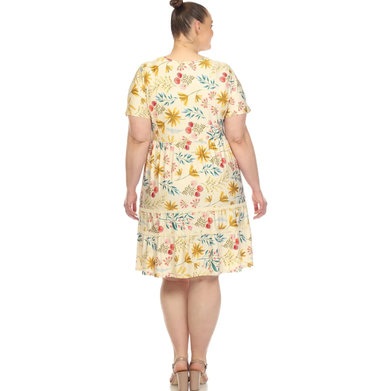 Floral Short Sleeve Knee Length Dress - Plus