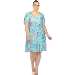Floral Short Sleeve Knee Length Dress - Plus
