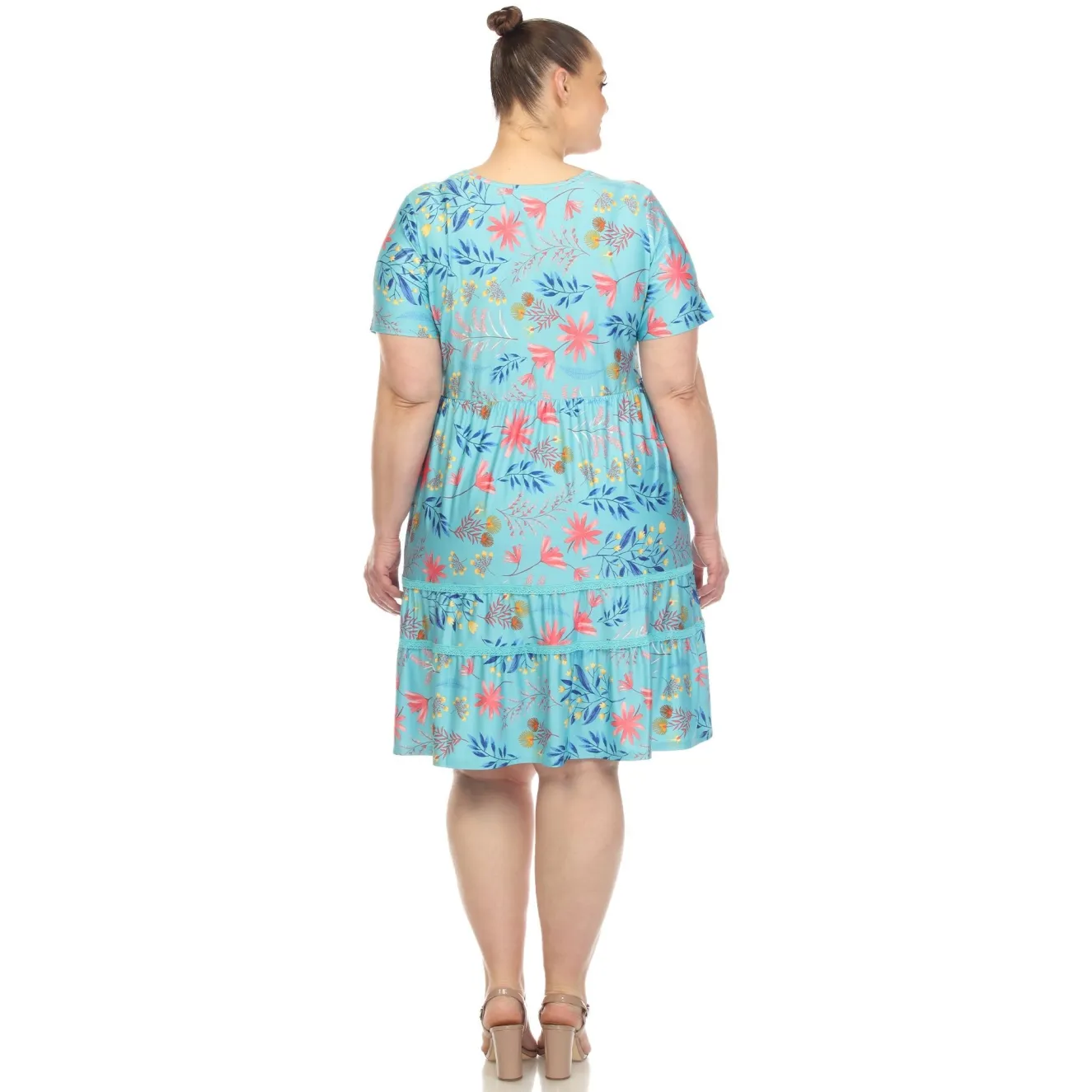 Floral Short Sleeve Knee Length Dress - Plus