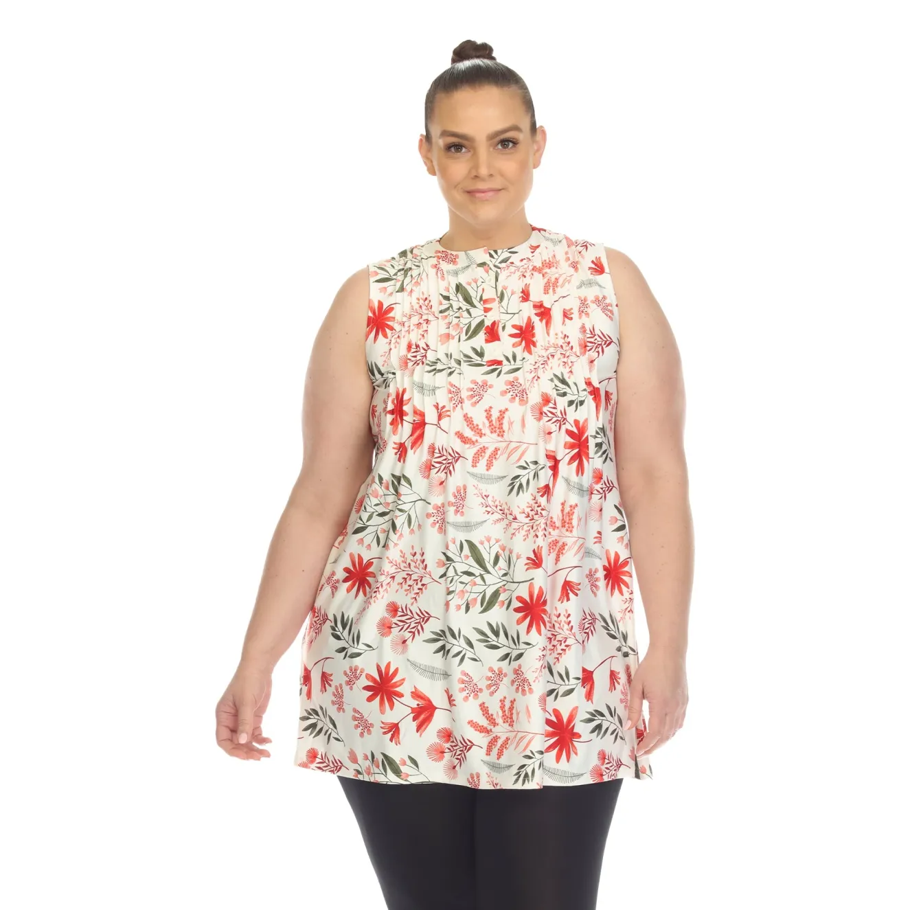 Floral Sleeveless Tunic Top - Plus