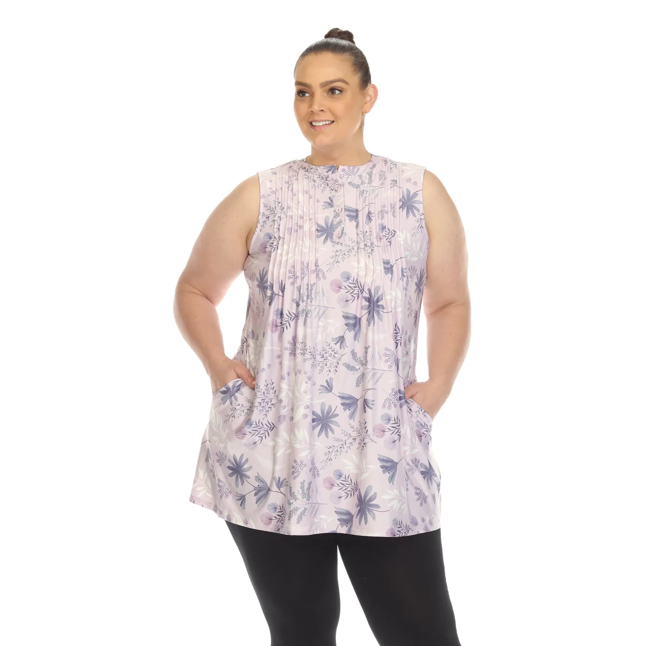 Floral Sleeveless Tunic Top - Plus