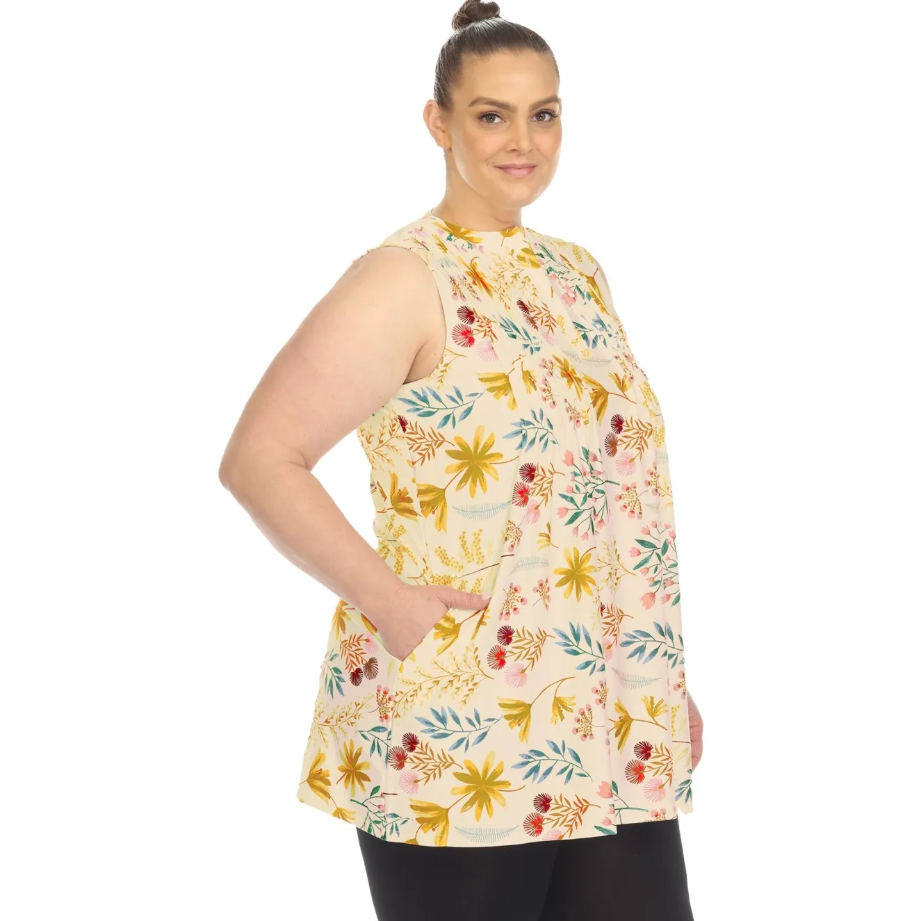 Floral Sleeveless Tunic Top - Plus