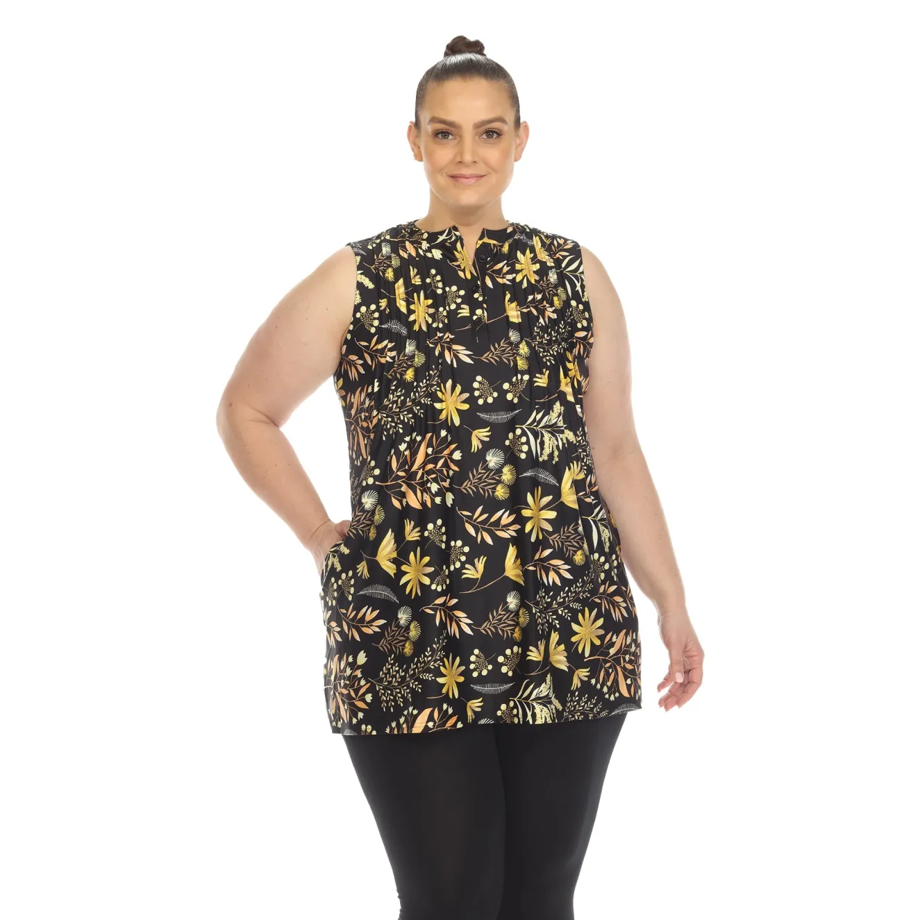 Floral Sleeveless Tunic Top - Plus