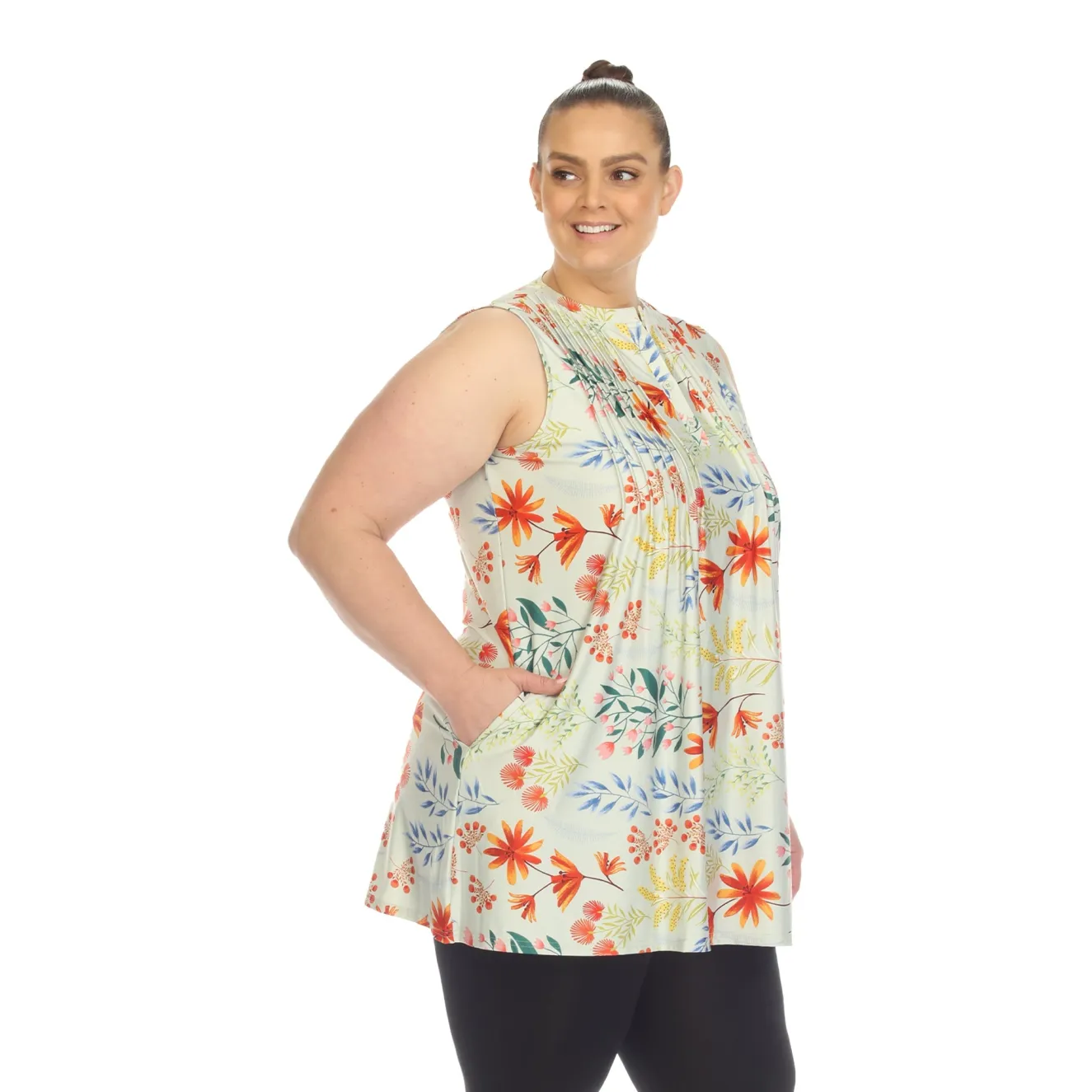 Floral Sleeveless Tunic Top - Plus