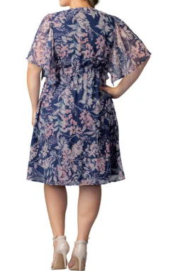 Florence Flutter Sleeve Dress in Navy Wisteria Blooms - Plus