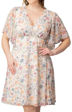 Florence Flutter Sleeve Dress- Pale Blossoms -Plus