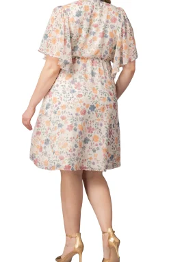 Florence Flutter Sleeve Dress- Pale Blossoms -Plus