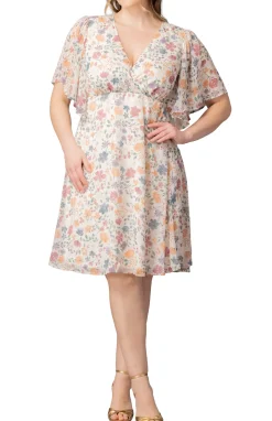 Florence Flutter Sleeve Dress- Pale Blossoms -Plus