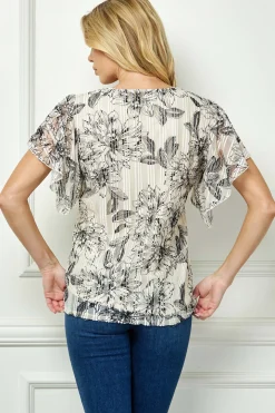 Flutter Sleeve Cutout Neck Blouse in Taupe/Black
