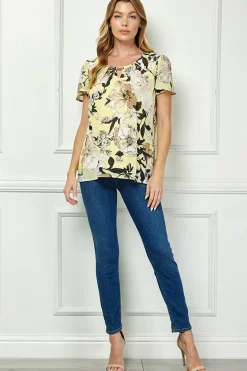 Flutter Sleeve Cutout Neck Pleat Blouse - Yellow