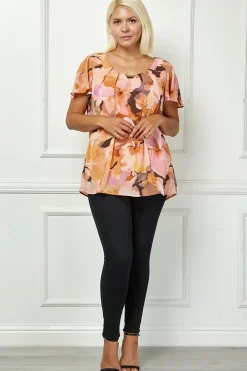 Flutter Sleeve Cutout Neck Pleat Blouse - Plus - Peach