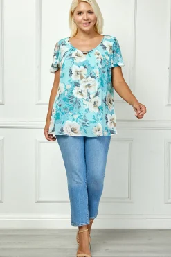 Flutter Sleeve Cutout Neck Pleat Blouse - Plus - Sage