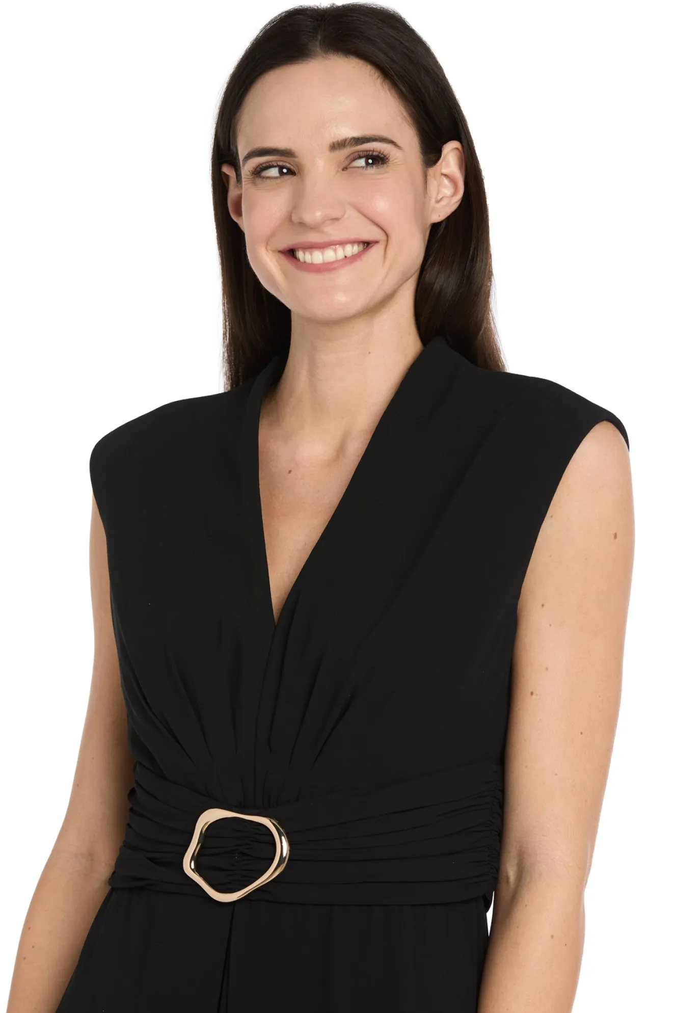 Funnel Neck Jumpsuit with Buckle - Black