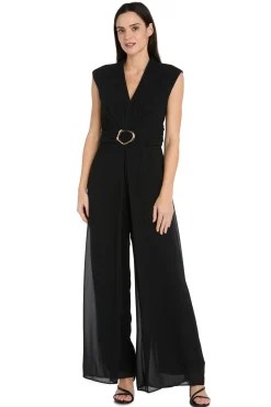 Funnel Neck Jumpsuit with Buckle - Black