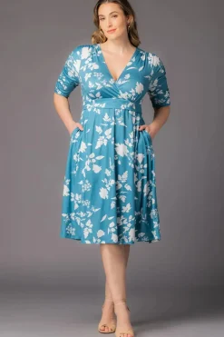 Gabriella Midi Dress- Aqua Blooms -Plus