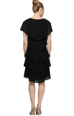 Georgette Tiered Cocktail Dress - Black - Petite