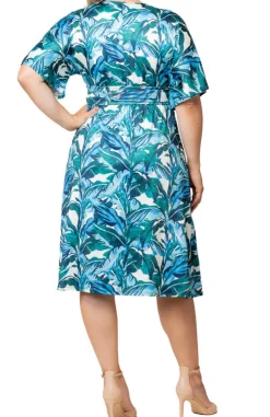 Gia Midi Dress - Teal Palm Print - Plus