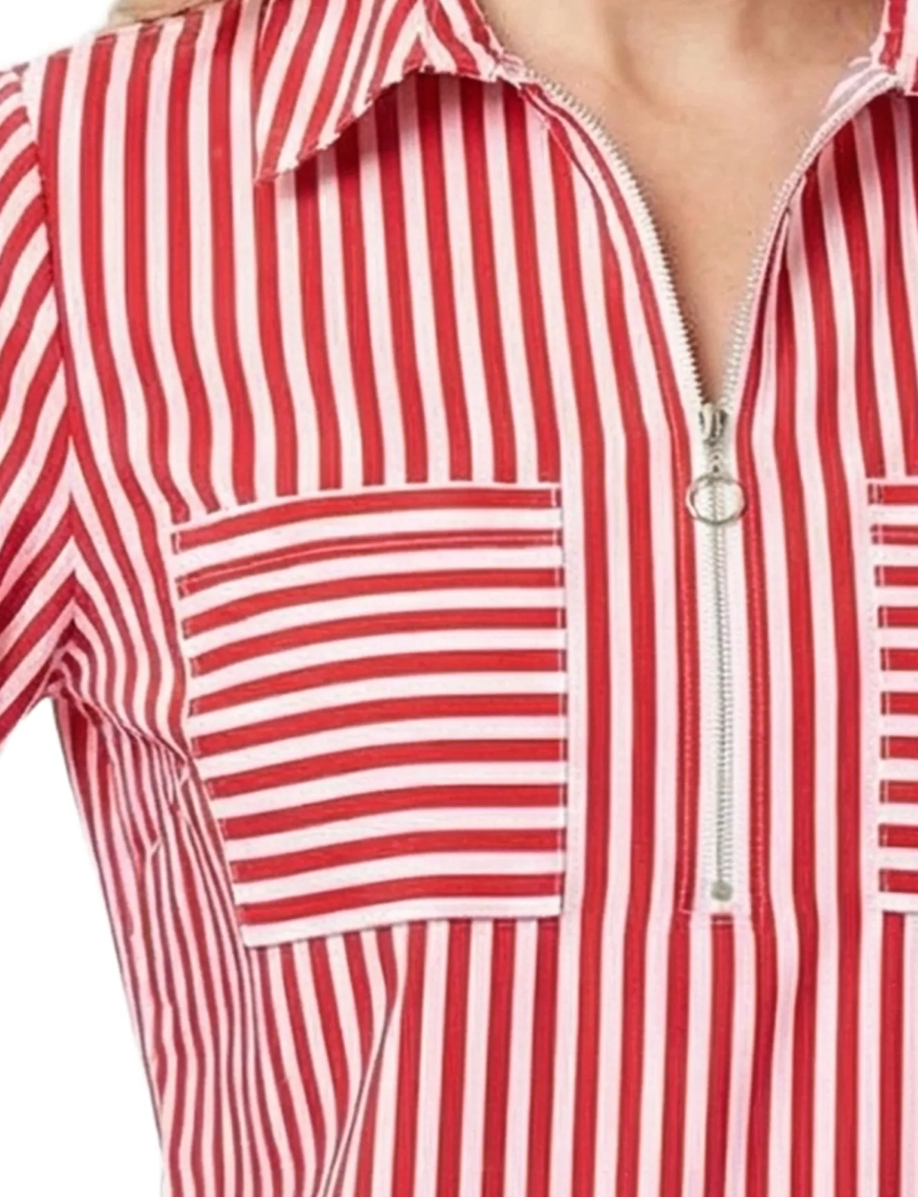 Half Zip Blouse With Pockets