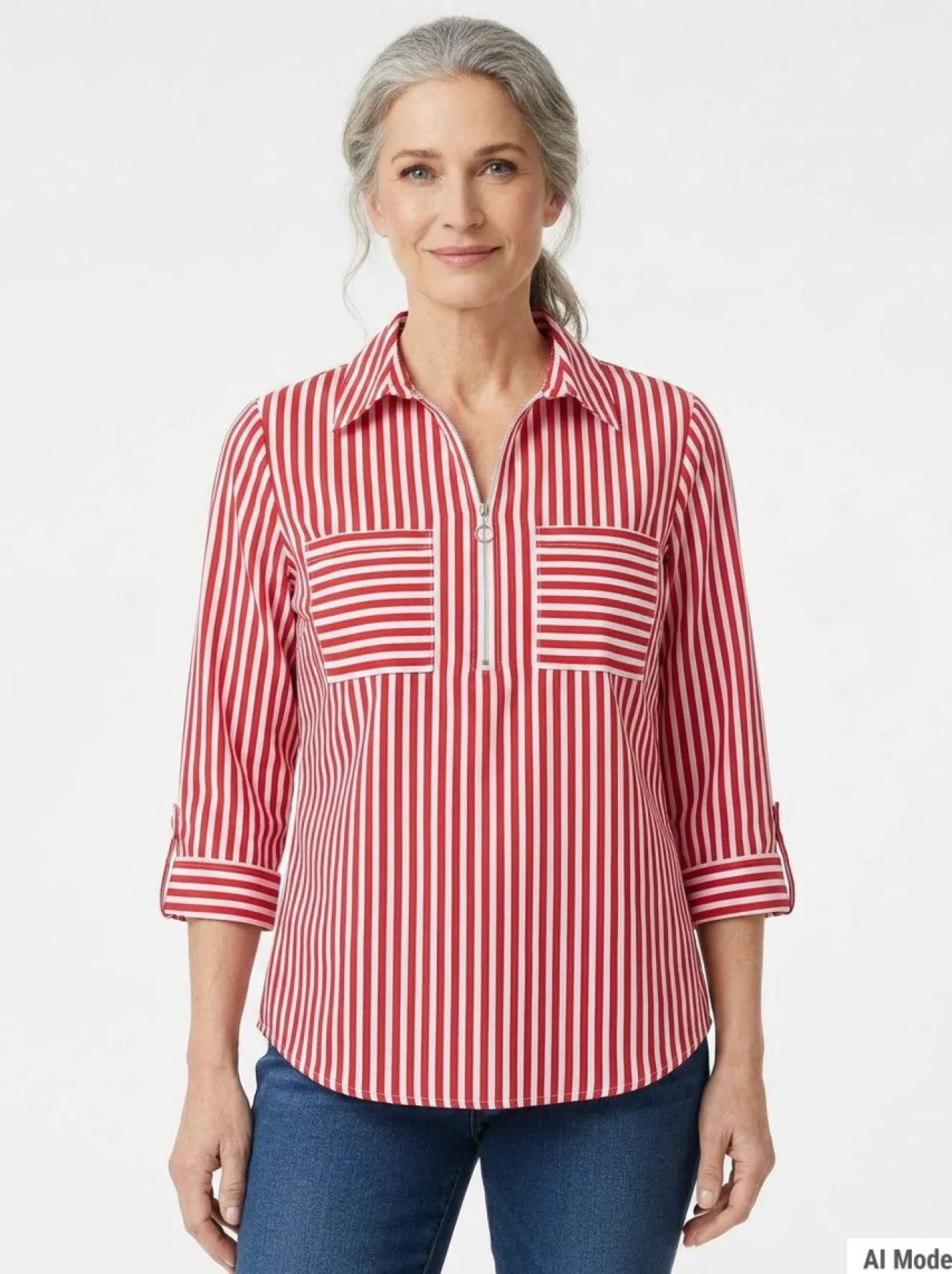 Half Zip Blouse With Pockets