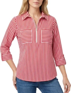 Half Zip Blouse With Pockets