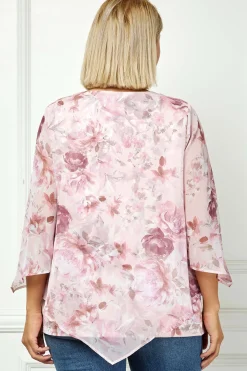 Hanky Hem Poncho V-Neck Blouse with Necklace - Plus - Pink