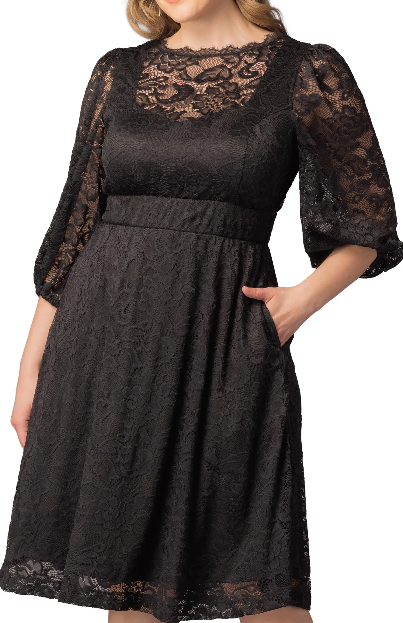 Hepburn Lace Cocktail Dress-Onyx -Plus