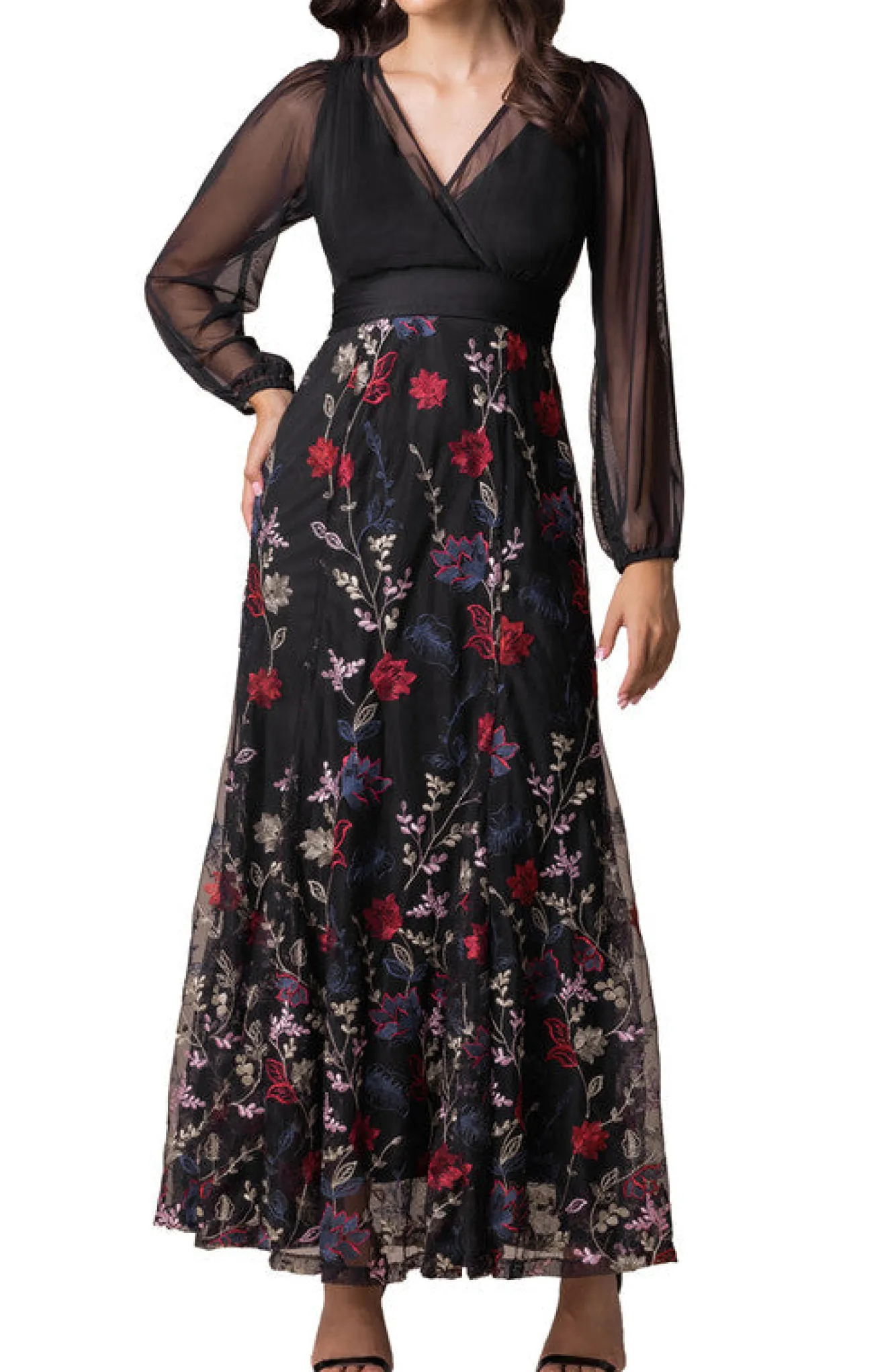 Isabella Embroidered Mesh Gown