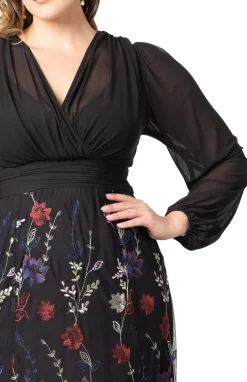 Isabella Embroidered Mesh Gown - Black - Plus