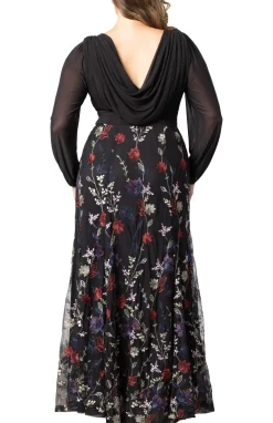 Isabella Embroidered Mesh Gown - Black - Plus