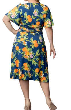 Jemma Ruched Tie Dress - Navy Citrus - Plus