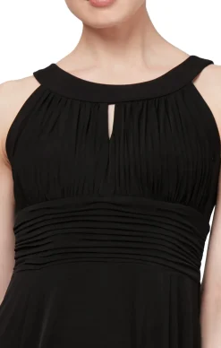 Keyhole Halter Style Gown with Ruched Waist - Black