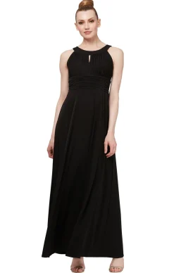 Keyhole Halter Style Gown with Ruched Waist - Black