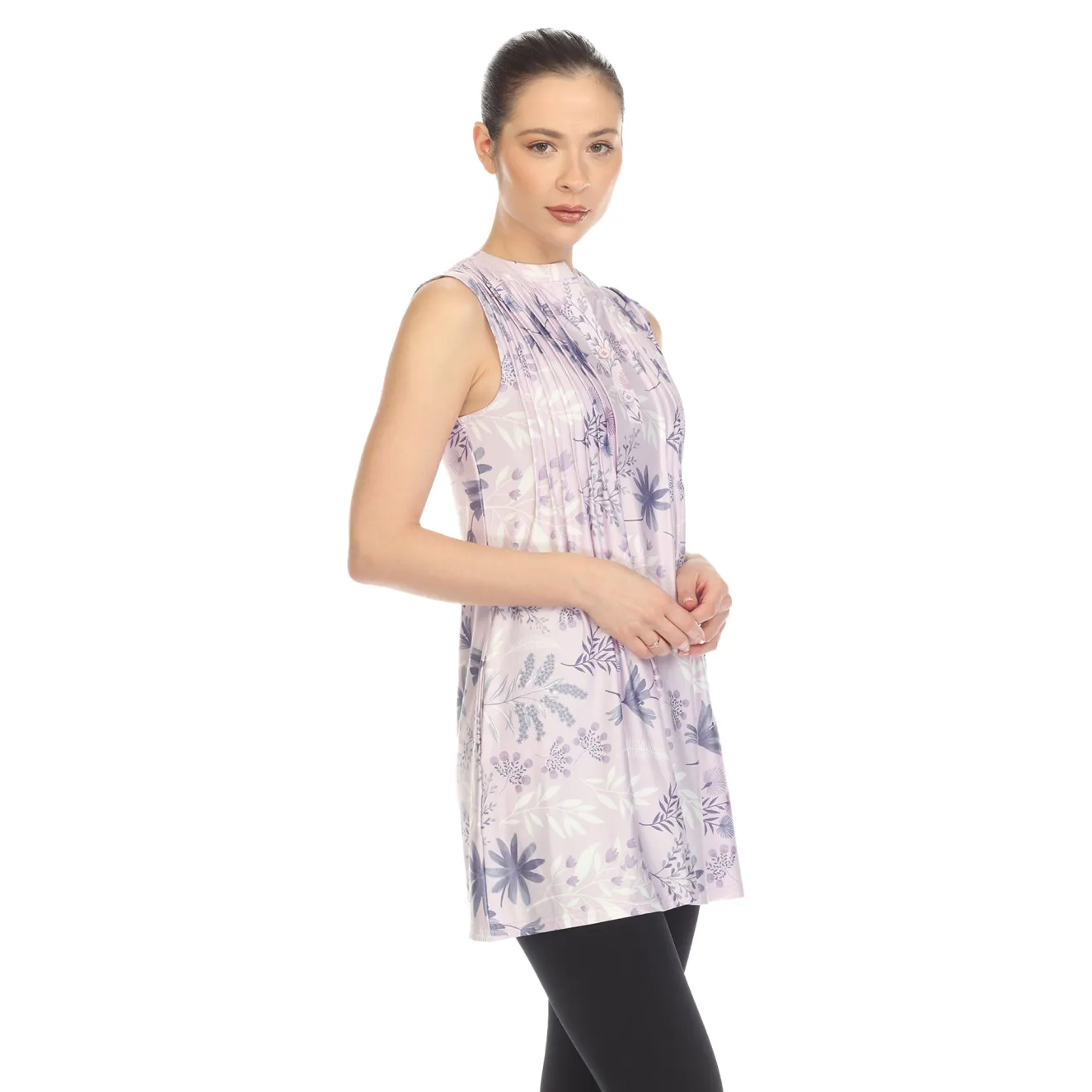 Lavender Floral Sleeveless Tunic Top