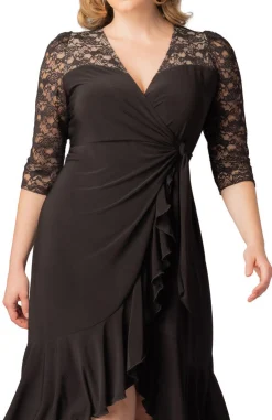 Lavish Lace Wrap Dress-Black Noir -Plus