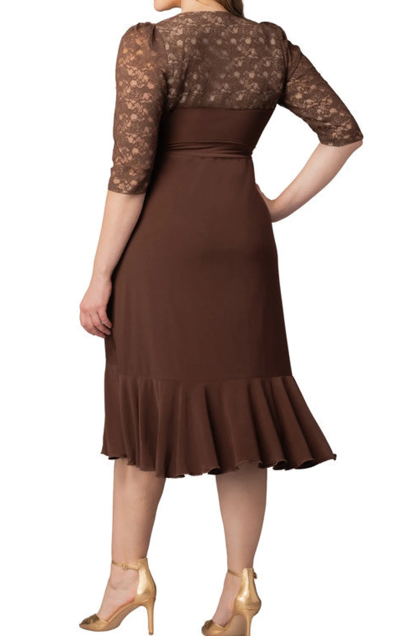 Lavish Lace Wrap Dress-Chocolate -Plus