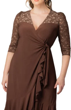 Lavish Lace Wrap Dress-Chocolate -Plus