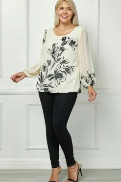 Long Sleeve Placement Print Bubble Blouse - Plus