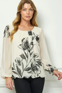 Long Sleeve Placement Print Bubble Blouse