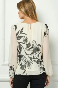 Long Sleeve Placement Print Bubble Blouse