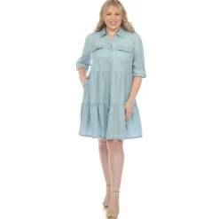 Long Sleeve Tiered Midi Shirt Dress - Plus