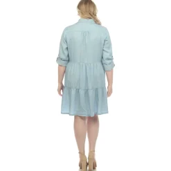 Long Sleeve Tiered Midi Shirt Dress - Plus