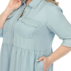 Long Sleeve Tiered Midi Shirt Dress - Plus